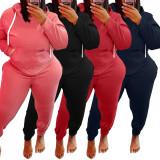 Plus Size Two Piece Blue Sweatsuits with Front Pockets