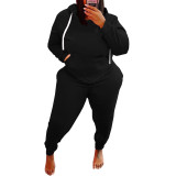 Plus Size Two Piece Black Sweatsuits with Front Pockets