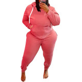 Plus Size Two Piece Red Sweatsuits with Front Pockets