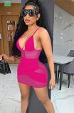 Pink Cami See Through Plunge Neck Mini Dress