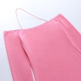 Pink Cami Off Shoulder Long Sleeve Sheath Midi Dress