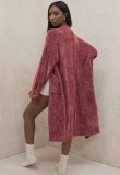 Red Long Sleeve Drop Shoulder Long Sweater Coat with Pockets