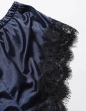 Blue Silk Nightgown and Panty Black Lace Lingerie 4PCS Set