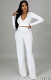 White V-Neck Long Sleeves Irregular Top and Loose Pants 4PCS Set