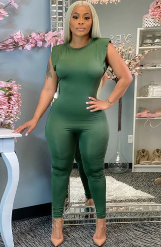 Green Sleeveless O-Neck Fitted Jumpsuit