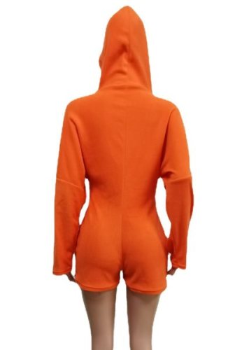 Orange Zipper Up Drop Shoulder Hoody Fleece Romper
