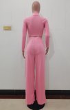 Pink High Neck Fitted Crop Top and Loose Pants 2PCS Set