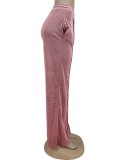 Pink Velvet Jogger Loose Sweatpants with Pocket
