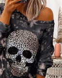 Halloween Skull Print Black Long Sleeve Mini Dress