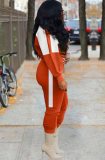 Orange and White Contrast Crop Top and Drawstring Pants 2 Piece Set