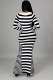 Stripes Square Neck Long Sleeve Slinky Maxi Mermaid Dress