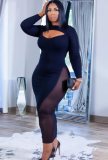 Black Hollow Out See Through Slim Fit Long Dress