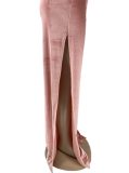 Pink Velvet V-Neck Tie Crop Top and Split Pants 2PCS Set