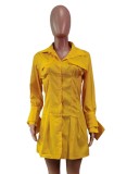 Yellow Flare Sleeve Button Up Nipped Waists Shirt