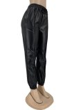 Black PU Leather High Waist Drawstring Trousers