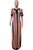 Polychrome Stripes Short Sleeve Maxi Dress