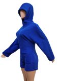 Blue Zipper Up Drop Shoulder Hoody Fleece Romper