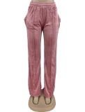 Pink Velvet Jogger Loose Sweatpants with Pocket