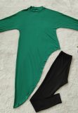 Plus Size Green Loose Irregular Dress and Black Pant 2PCS Set