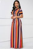 Polychrome Stripes Short Sleeve Maxi Dress