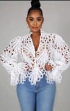 White Hollow Out Flare Sleeve Irregular Shirt