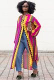 Multi Color Print Africa Turndown Collar Long Blouse Dress