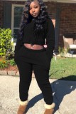 Black Long Sleeves O-Neck Crop Top and and Pants Two Piece Set