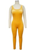 Yellow Velvet Sleeveless Tank Jumpsuit and Long Cardigan 2PCS Set