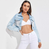 Blue Denim Stylish Tassels Short Jacket