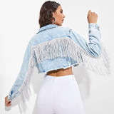 Blue Denim Stylish Tassels Short Jacket