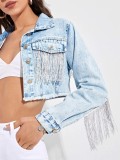 Blue Denim Stylish Tassels Short Jacket