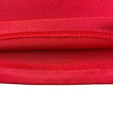 Red Silk Puff Long Sleeve Midi Dress