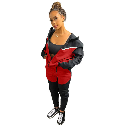 Color Block Black & Red Two Piece Tracksuit