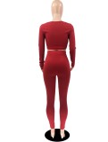 Red Cut Out Criss Cross Fitted Crop Top and Pants 2PCS Set