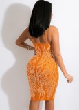 Orange Crystal Cami Midi Fitted Dress