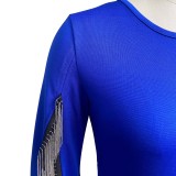 Blue Slit Fringe Irregular Sleeve Midi Dress