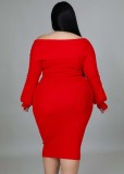 Plus Size Red Midi Slim Fit Dress