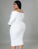 Plus Size White Midi Slim Fit Dress
