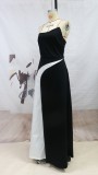 White and Black Strapless Maxi Dress