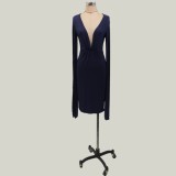 Black Deep-V Irregular Sleeve Midi Dress
