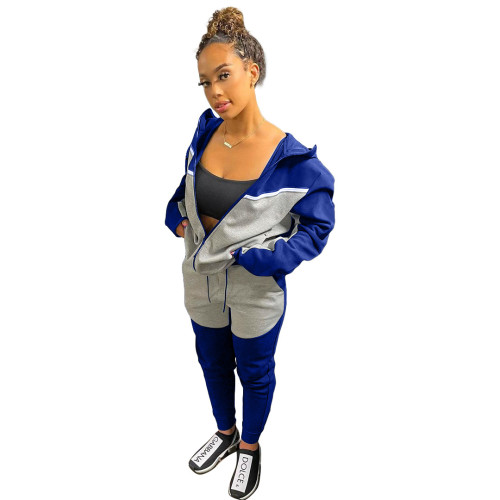 Blue & Gray Block Two Piece Tracksuit