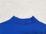 Blue Hole Midi Neck Crop Top and Slit High Waist Pants 2PCS Set
