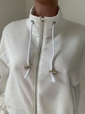 White Turtleneck Zip Up Top and Pants 2PCS Set with Pockets