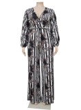 Plus Size Leopard Print V-Neck Wide Jumpsuit with Belt