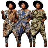 Plus Size Print Off Shoulder Asymmetric Top and Pants 2PCS Set