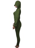 Green Sheath Pullover Hoody Crop Top and Pants 2PCS Set