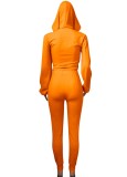 Orange Sheath Pullover Hoody Crop Top and Pants 2PCS Set