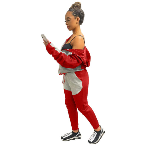 Color Block Red & Gray Two Piece Tracksuit