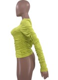 Green O-Neck Skinny Ruched Crop Top