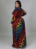 Plus Size Multicolor Leopard V-Neck Crop Top and Maxi Skirt 2PCS Set